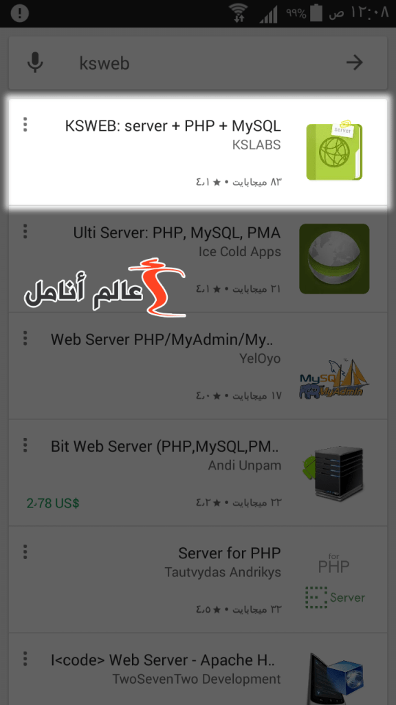 تطبيق سيرفر على الهاتف